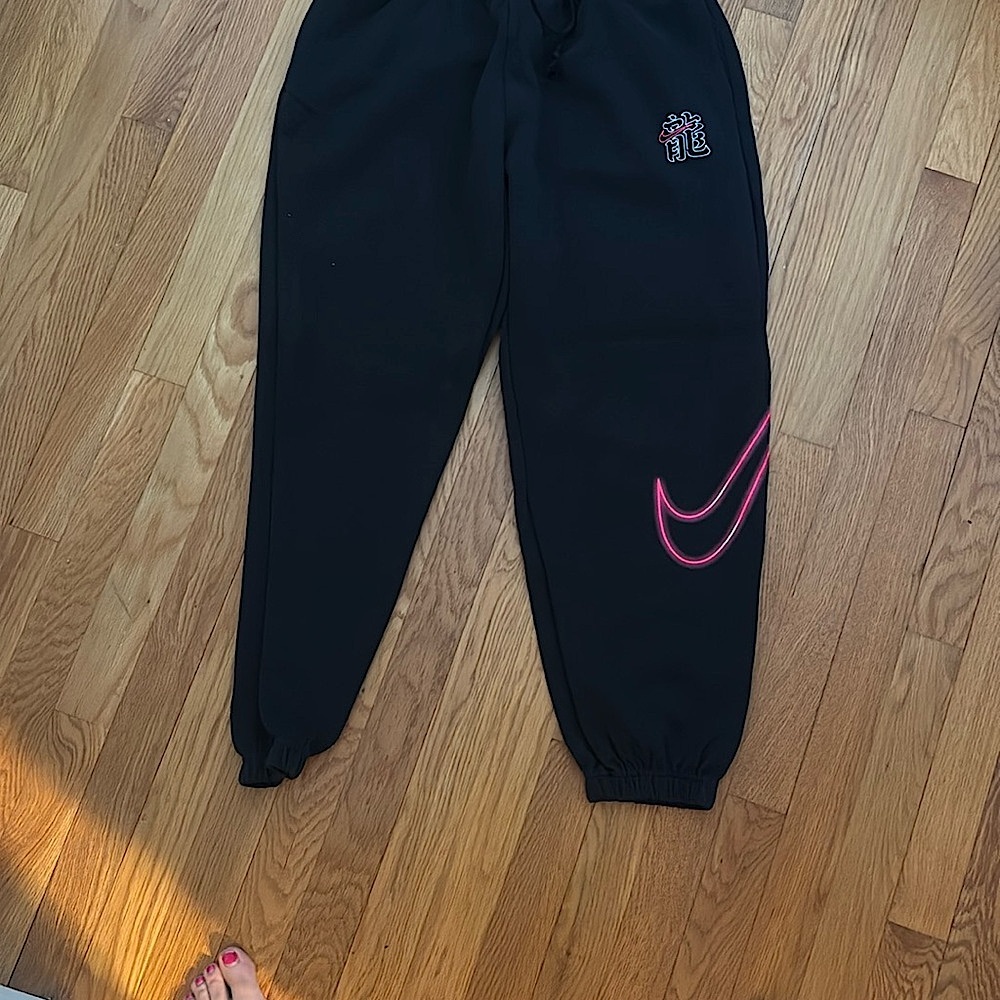 Nike Black and Pink Track Pants with Relaxed Fit
